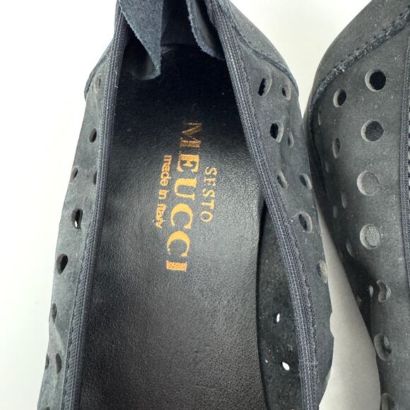 Sesto Meucci Womens Perforated Flat Shoes Size 7.5 Suede Leather Minimal Black - Picture 5 of 9